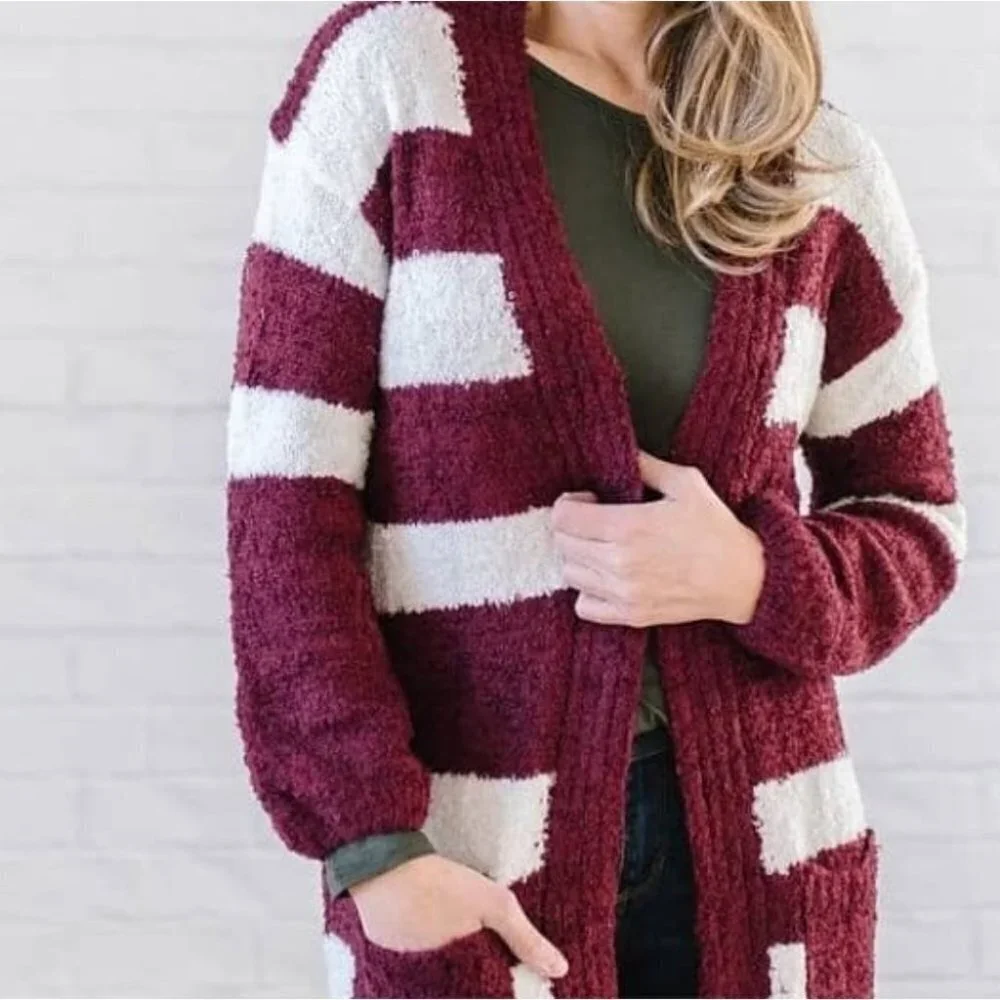 Burgundy Striped Cardigan